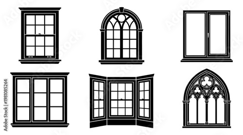 window silhouette vector set