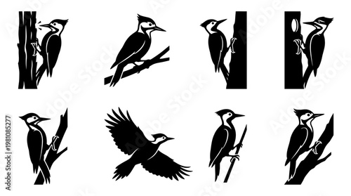 woodpecker silhouette vector set