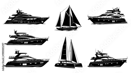 yacht silhouette vector set