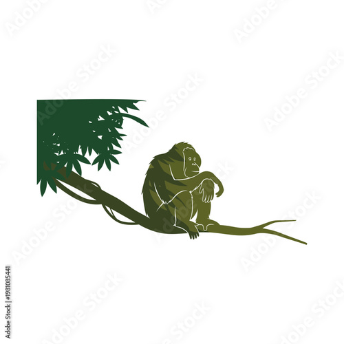 A serene monkey sits on a tree branch in a peaceful natural setting