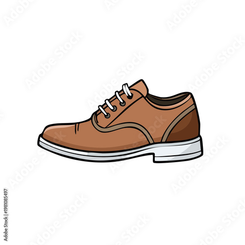 Classic brown leather oxford dress shoe with white laces and sole isolated on white background