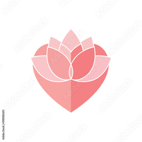 A stylized pink lotus flower logo with a heart shape on a white background