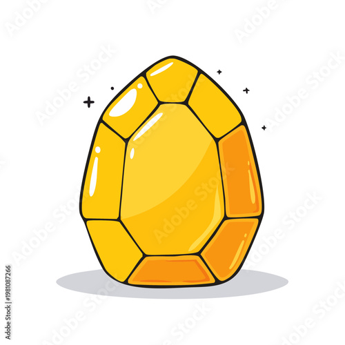 Stylized faceted golden gem with sparkling highlights and shadow