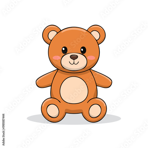 Adorable brown cartoon teddy bear sitting and smiling with rosy cheeks a classic toy character