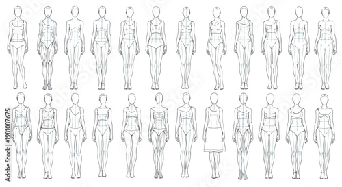 Set of 30 Female Fashion Croquis Figure Templates Vector