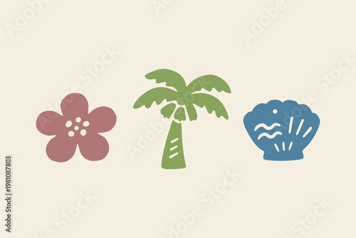 Tropical icons set naive flat vector illustration
