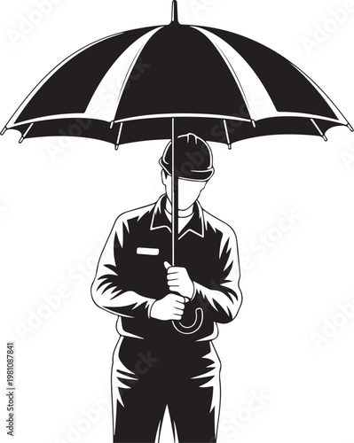 Man holding black and white umbrella monochrome person