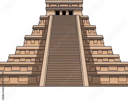 Illustration of a stepped pyramid resembling ancient mesoamerican architecture