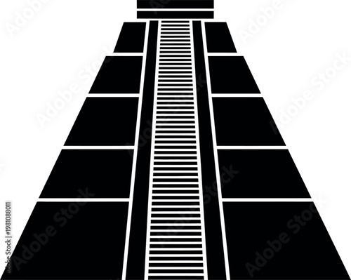 A black and white stepped pyramid illustration with a central stairway