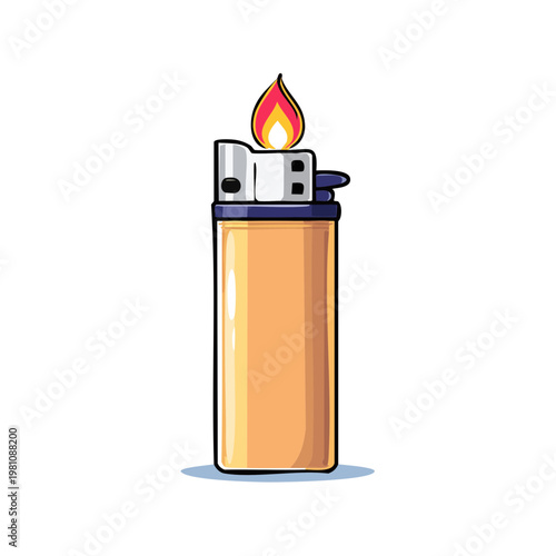 Orange Disposable Lighter with a Flame Ignited on Top