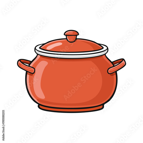 Bright Orange Cooking Pot With Lid Kitchenware Illustration Simple Object