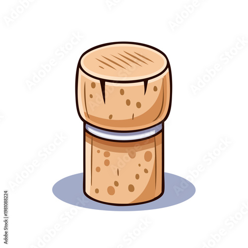 Illustration of a champagne cork with a white band and subtle shadow