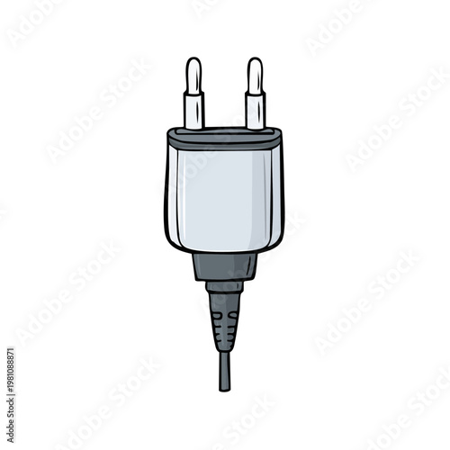 White European power adapter with two round prongs and a cord
