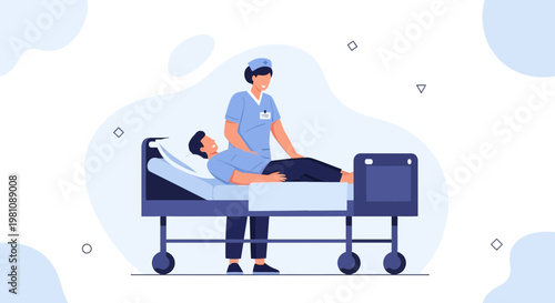 Nurse caring for patient in hospital bed, medical assistance, healthcare concept