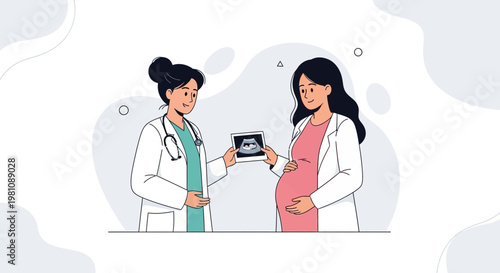 Doctor shows ultrasound scan to pregnant woman, healthcare, pregnancy, medical check-up