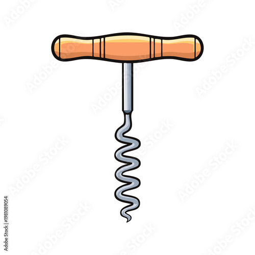 Classic T-shaped corkscrew with wooden handle and spiral metal worm