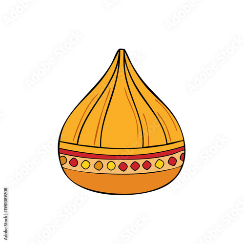 Traditional ornate headwear with intricate woven details and a pointed crown