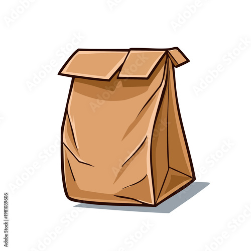 Simple brown paper lunch bag with open top and shadows