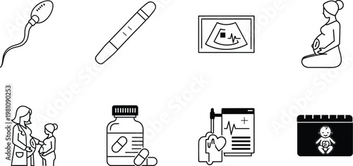 Pregnancy and healthcare icons a visual representation of reproduction and medical care