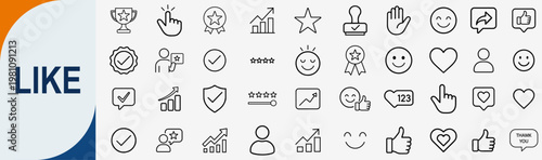 Like icons set, thin line vector icons for social media feedback