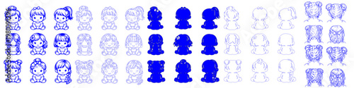 Baby Girls Hairstyle Line Art – Cute Infant Hair Outline Illustration Set