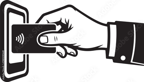 Hand holding contactless payment card near terminal