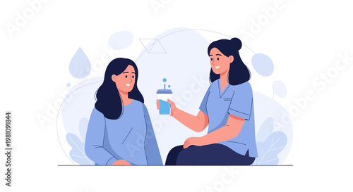 Nurse giving water to patient, healthcare, medical assistance, care, support, illustration