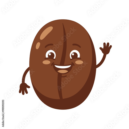 Vector coffee bean character waving with a happy face illustration
