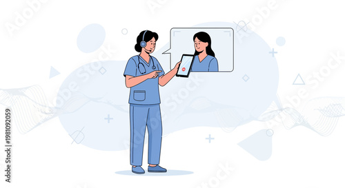 Doctor Consults Patient Online via Tablet and Headset, Telemedicine Concept