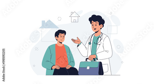 Doctor and Patient Discussing Health at Home, Medical Consultation Illustration