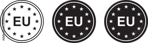 Three european union circular logos with stars and eu letters european identification official organization political community cooperation