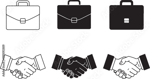 Three different types of briefcases and handshake symbols with briefcase handshake business agreement illustration professional contract