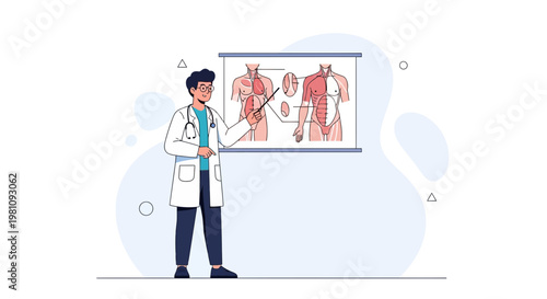 Doctor presenting human anatomy diagram on screen, medical education concept