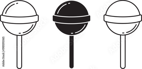 Three different types of lollipops with three lollipops with different patterns and designs on the candy part lollipops confectionery chocolate