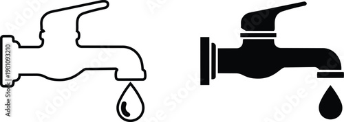 Water faucet icons with dripping water traditional plumbing household bathroom utilities appliance equipment conservation dripping