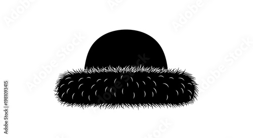 elegant black fur trim bowler hat isolated on white background
