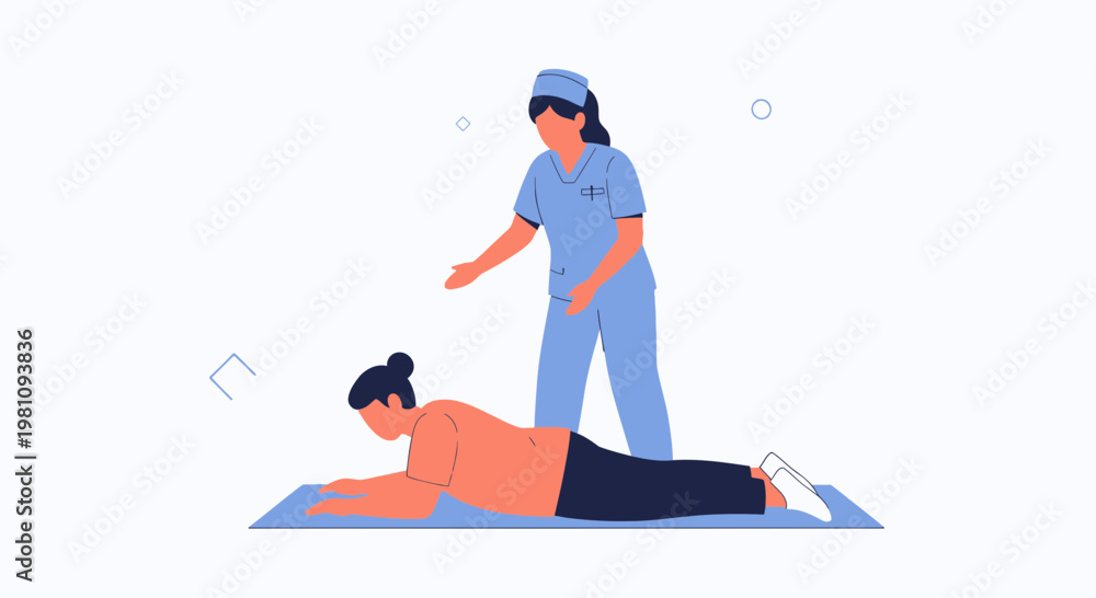 Fototapeta premium Physical Therapist Assisting Patient with Back Exercise on Mat