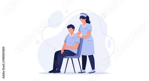 Nurse comforting patient in a clinic, healthcare illustration