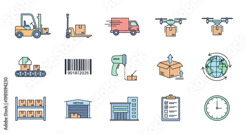 Logistics and transportation icons set.