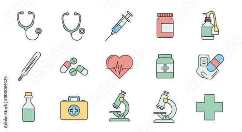 Medical icons and healthcare symbols.