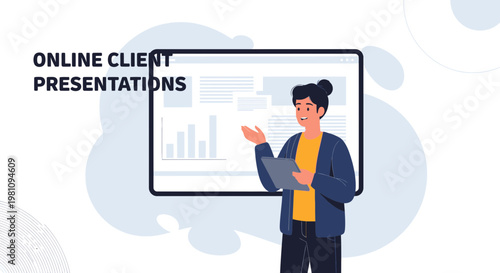 Online Client Presentation: Woman Presenting Data on Digital Screen with Tablet