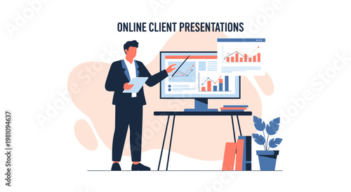 Online Client Presentations: Businessman presenting financial charts on screen