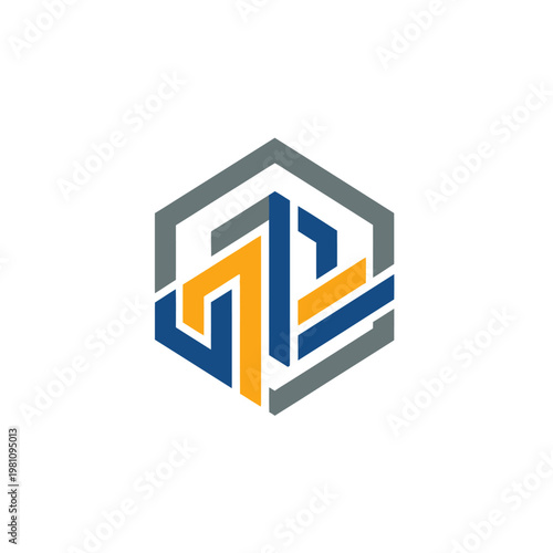 Abstract Geometric Interlocking Hexagon Logo Design in Blue Orange Colors on Isolated White Background