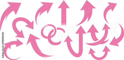 Collection of pink arrows directional indicators and dynamic movement