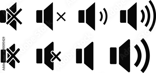 Sound volume control icons set muted low medium high