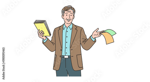 Man holding papers in hands gesturing.