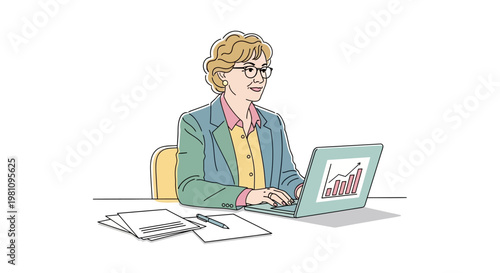 Businesswoman working on laptop computer.