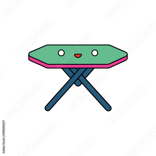 Cartoon ironing board with a cute face on transparent background