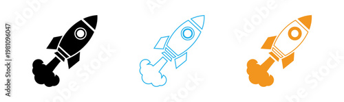 Two rocket ships launching with fiery exhaust trails on a black background