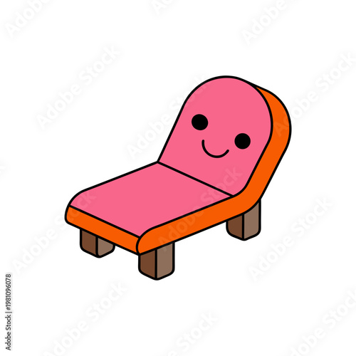 Cartoon chaise lounge with happy expression on transparent background